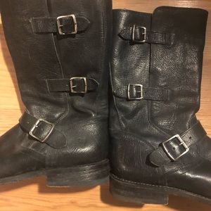 Frye - black leather boots size 10, silver accent buckles with zipper inside